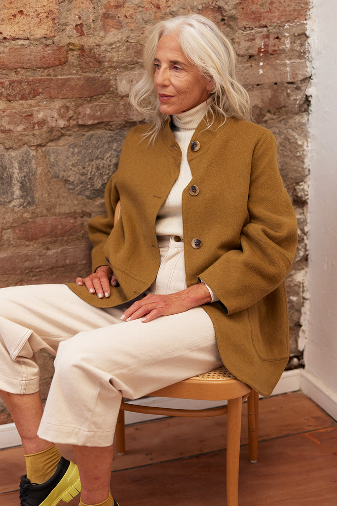 Abrigo Chaquetón Reversible Baby Alpaca - Oliva/Humo