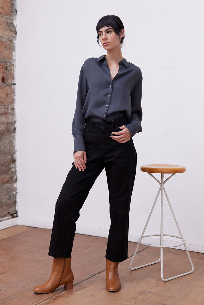 Pointed Collar Cupro Blouse - Piedra