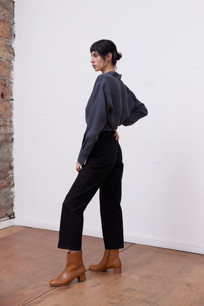 Pointed Collar Cupro Blouse - Piedra