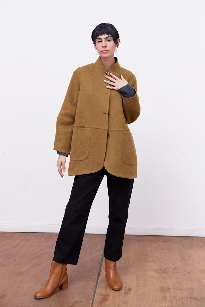 Abrigo Chaquetón Reversible Baby Alpaca - Oliva/Humo