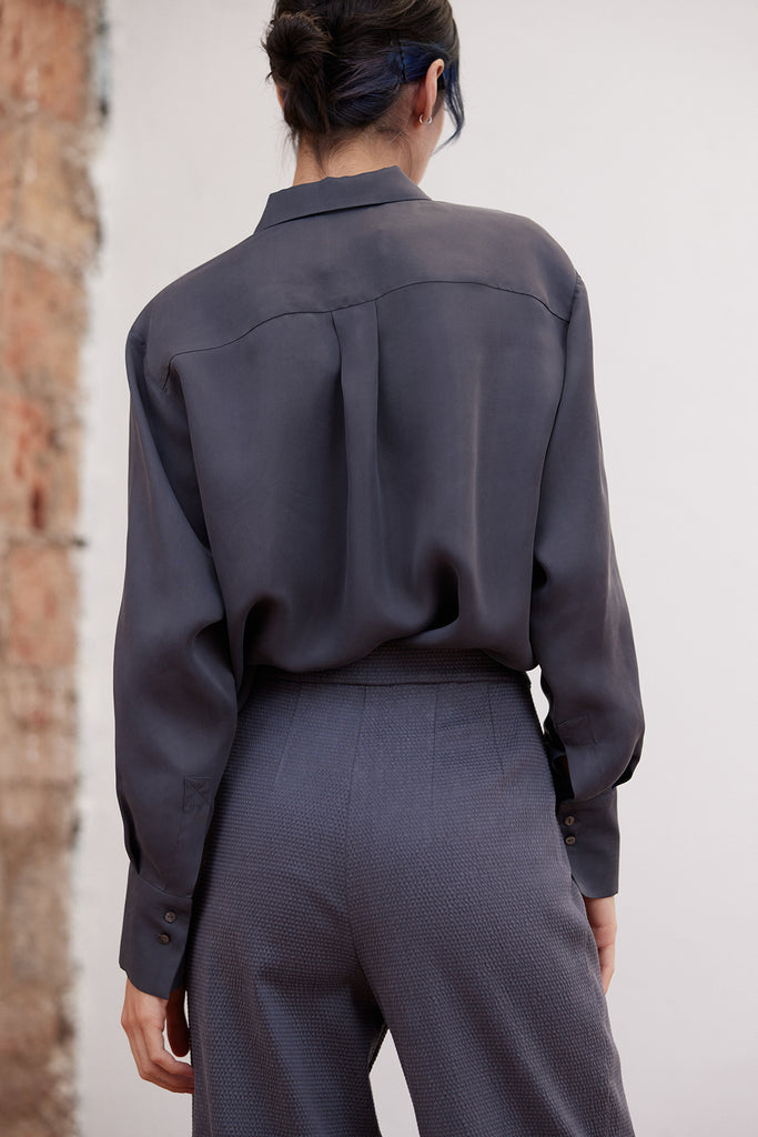 Pointed Collar Cupro Blouse - Piedra