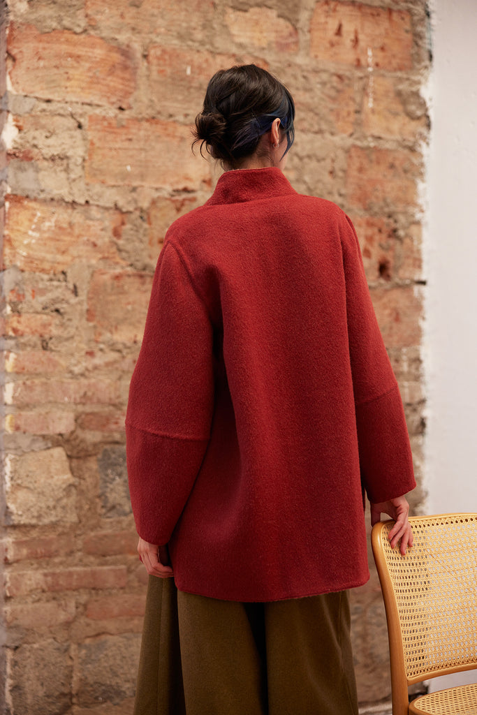 Two-Tone Reversible Baby Alpaca Coat - Beige/Berry