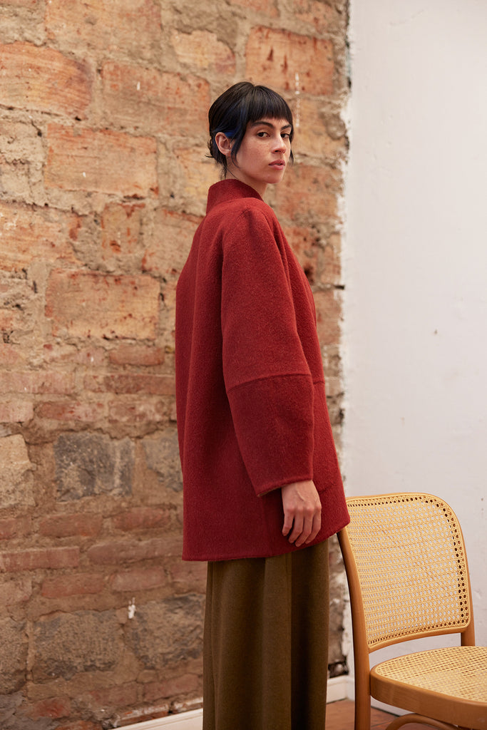Two-Tone Reversible Baby Alpaca Coat - Beige/Berry