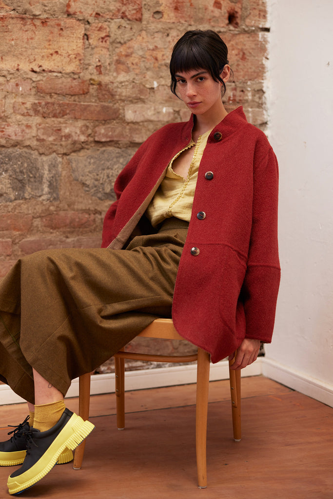 Two-Tone Reversible Baby Alpaca Coat - Beige/Berry