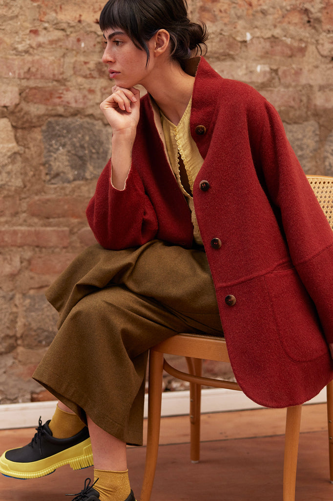 Two-Tone Reversible Baby Alpaca Coat - Beige/Berry