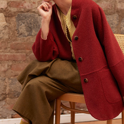 Two-Tone Reversible Baby Alpaca Coat - Beige/Berry