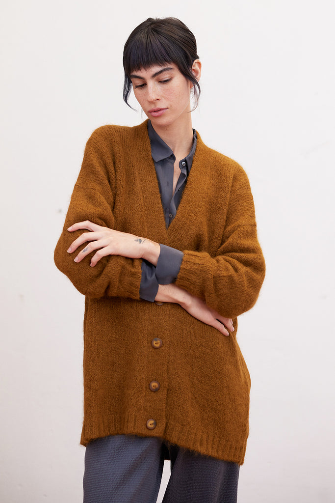 Cárdigan Oversized Nuboso Alpaca - Camel