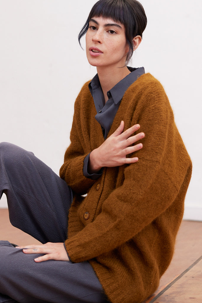 Cárdigan Oversized Nuboso Alpaca - Camel