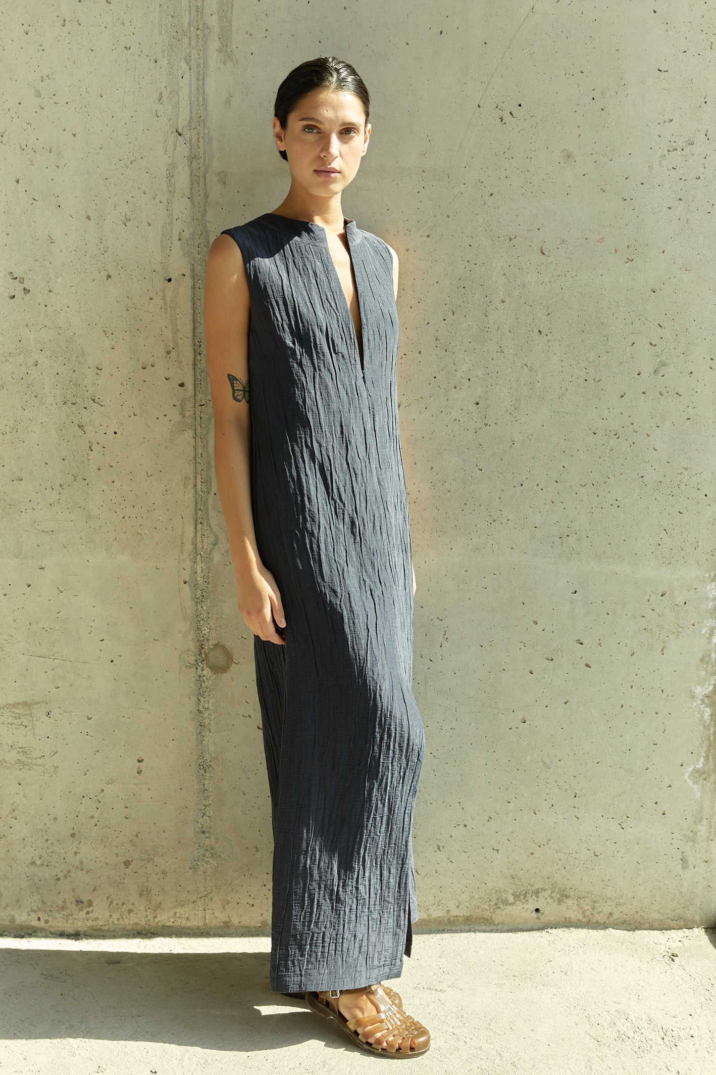 Maxi Textured Dress Silk-Linen - Murta