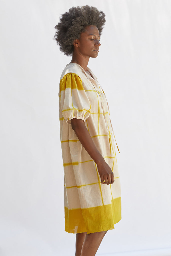 Vestido Oversized Algodón Shibori - Arena/Polen