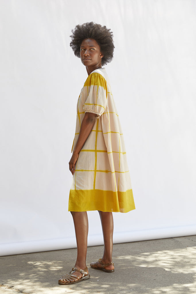 Vestido Oversized Algodón Shibori - Arena/Polen