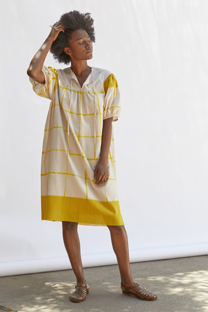 Vestido Oversized Algodón Shibori - Arena/Polen