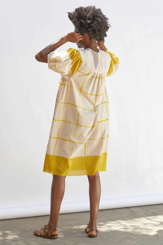 Vestido Oversized Algodón Shibori - Arena/Polen