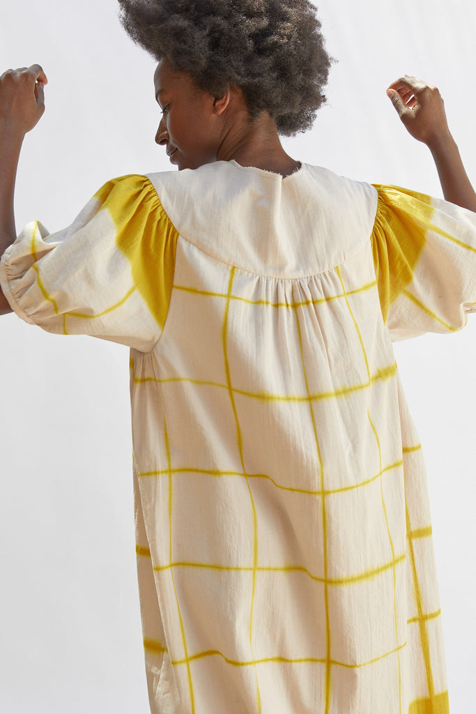 Vestido Oversized Algodón Shibori - Arena/Polen