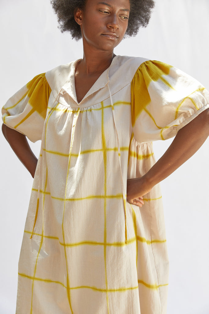 Vestido Oversized Algodón Shibori - Arena/Polen