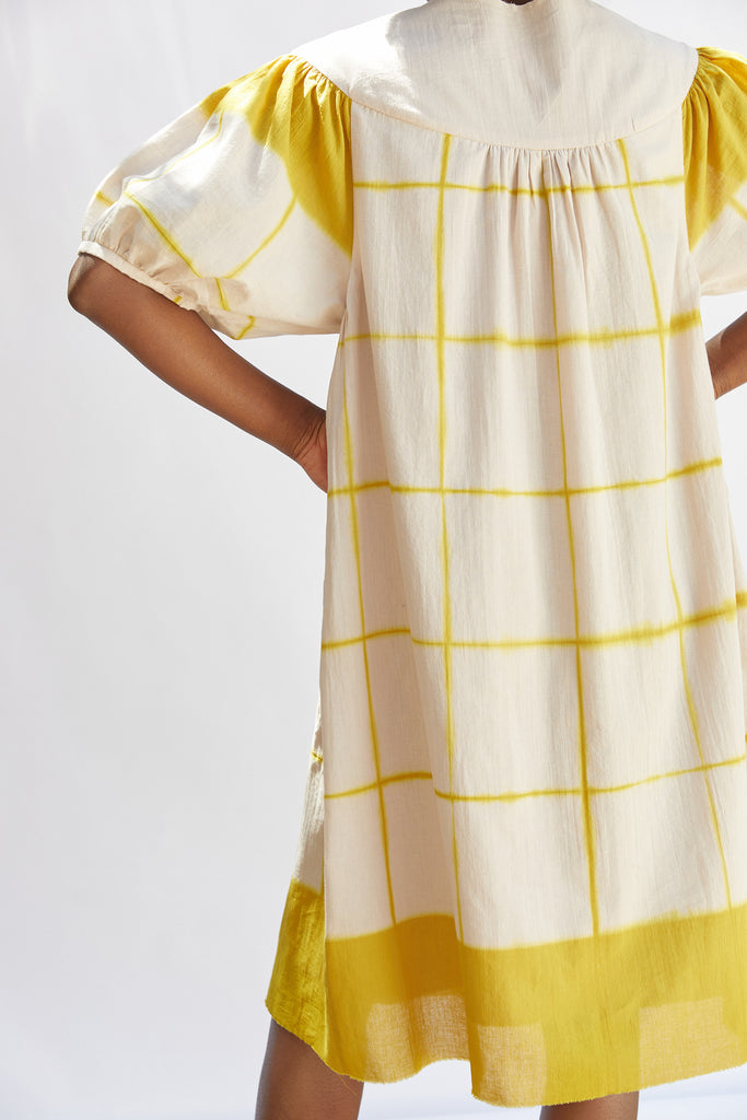 Vestido Oversized Algodón Shibori - Arena/Polen