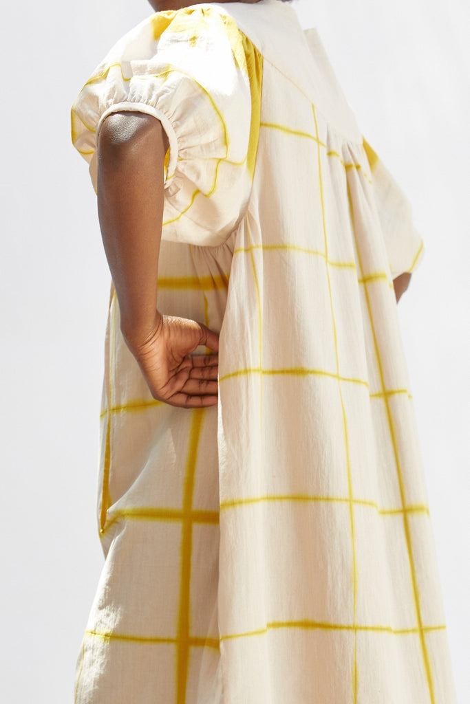 Vestido Oversized Algodón Shibori - Arena/Polen
