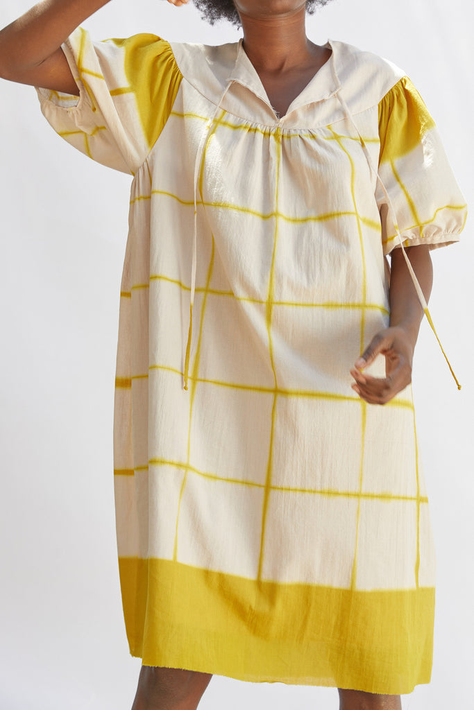 Vestido Oversized Algodón Shibori - Arena/Polen