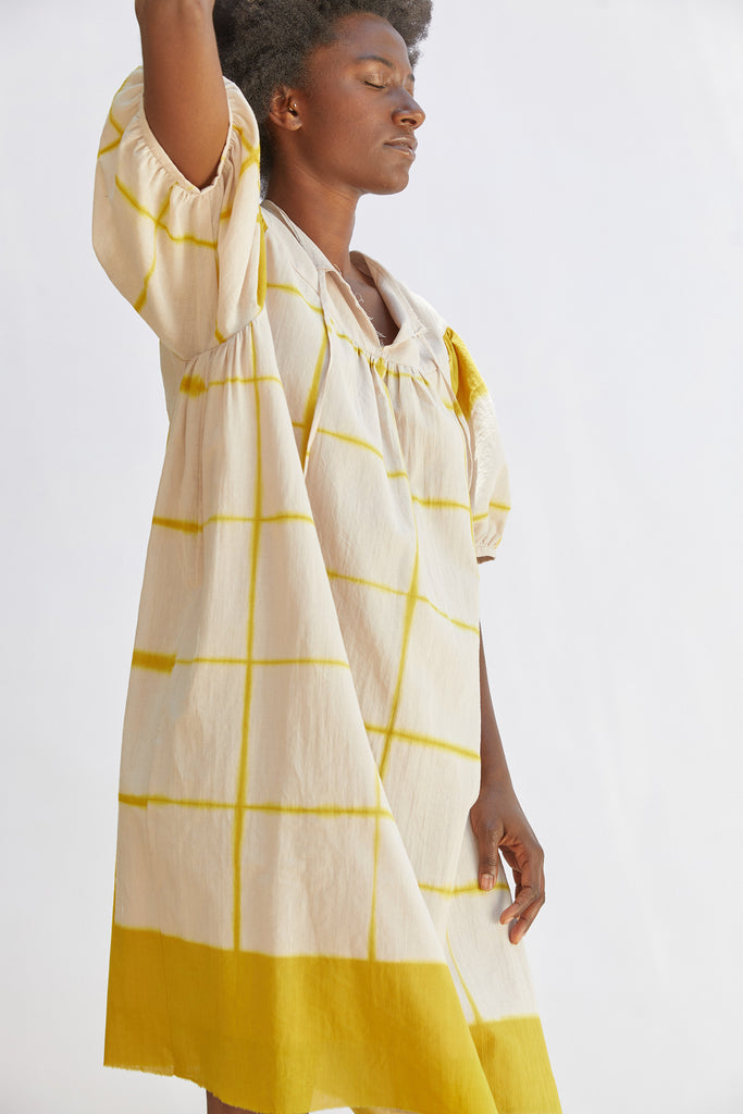 Vestido Oversized Algodón Shibori - Arena/Polen