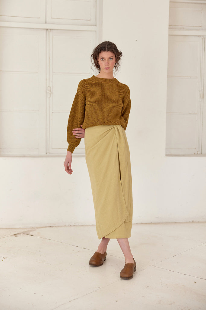 Cropped Crew Neck Cotton/Alpaca Sweater - Oliva