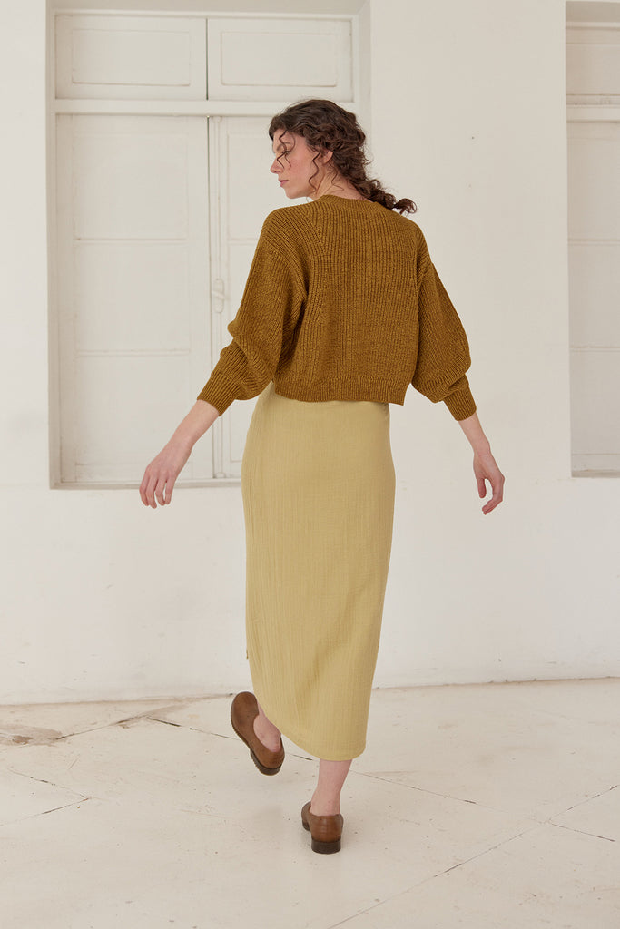 Cropped Crew Neck Cotton/Alpaca Sweater - Oliva